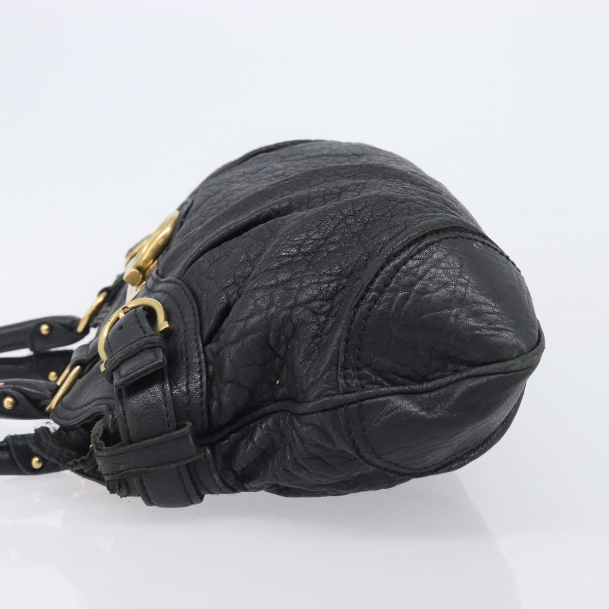 Salvatore Ferragamo Gancini Shoulder Bag Leather Black Gold Auth 209327A