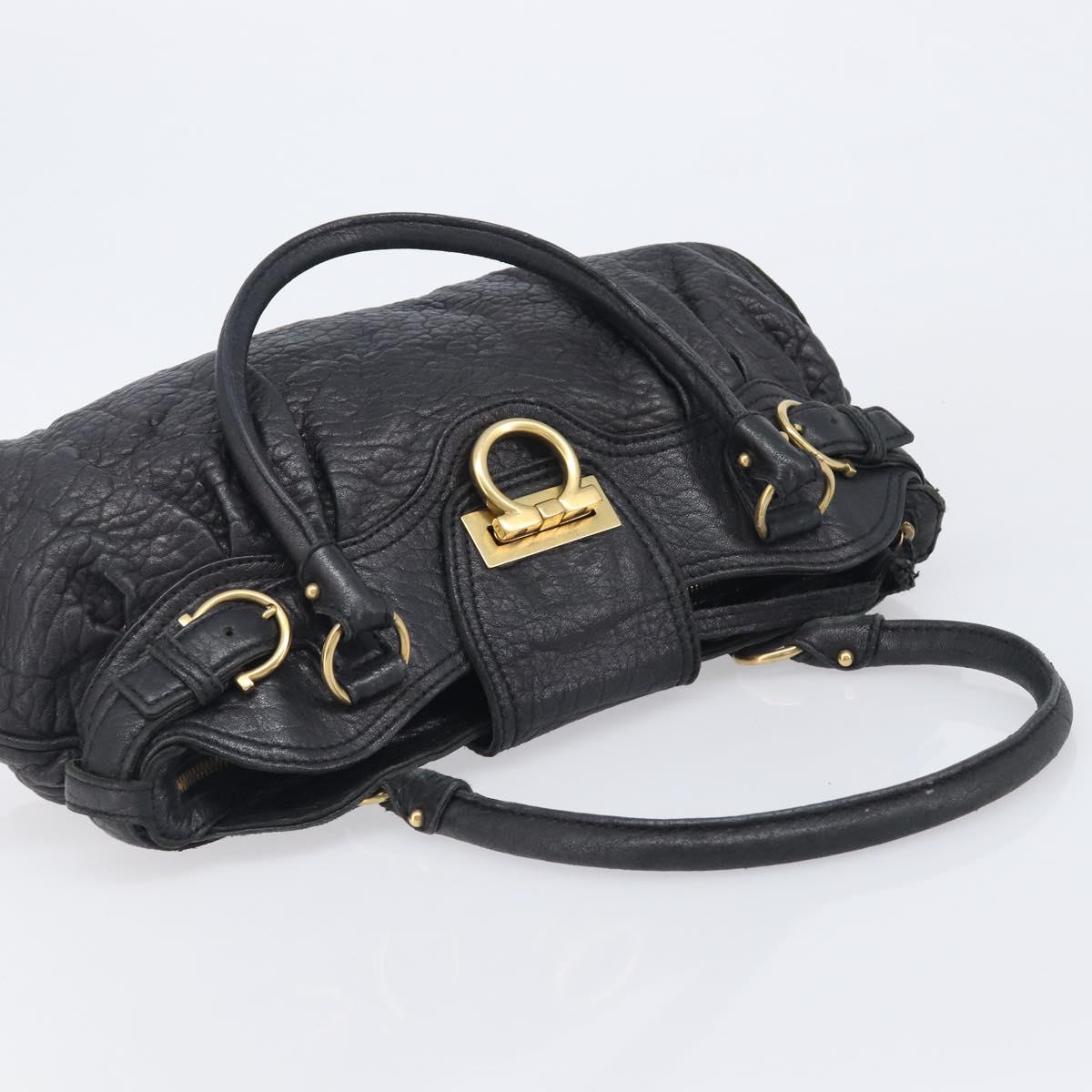 Salvatore Ferragamo Gancini Shoulder Bag Leather Black Gold Auth 209327A
