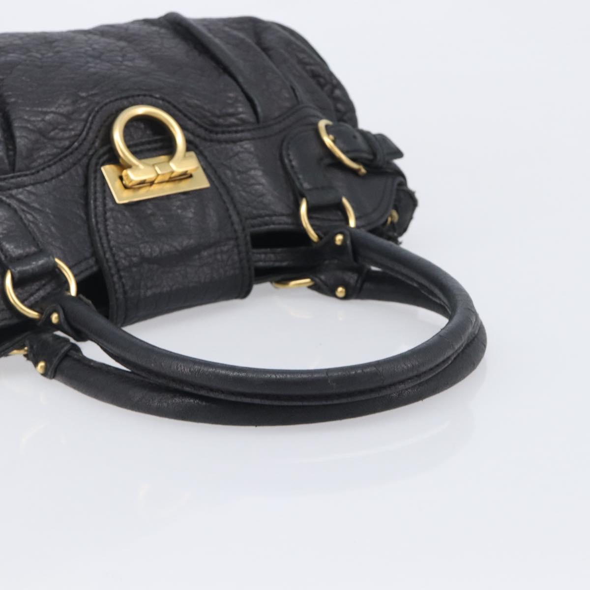 Salvatore Ferragamo Gancini Shoulder Bag Leather Black Gold Auth 209327A
