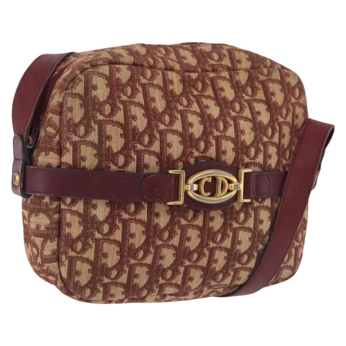 Christian Dior Trotter Canvas Shoulder Bag Red Gold Auth 209329