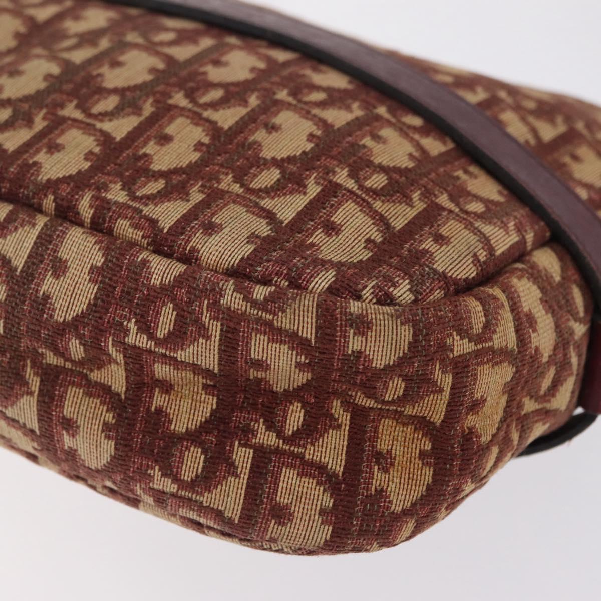 Christian Dior Trotter Canvas Shoulder Bag Red Gold Auth 209329