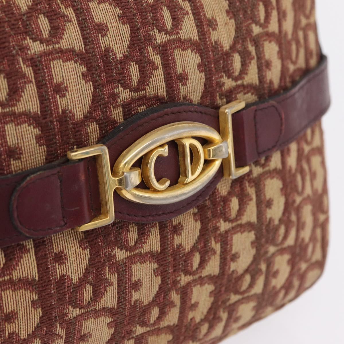 Christian Dior Trotter Canvas Shoulder Bag Red Gold Auth 209329