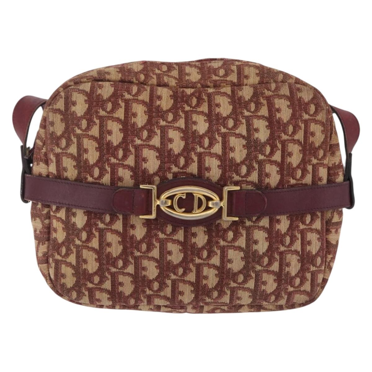 Christian Dior Trotter Canvas Shoulder Bag Red Gold Auth 209329