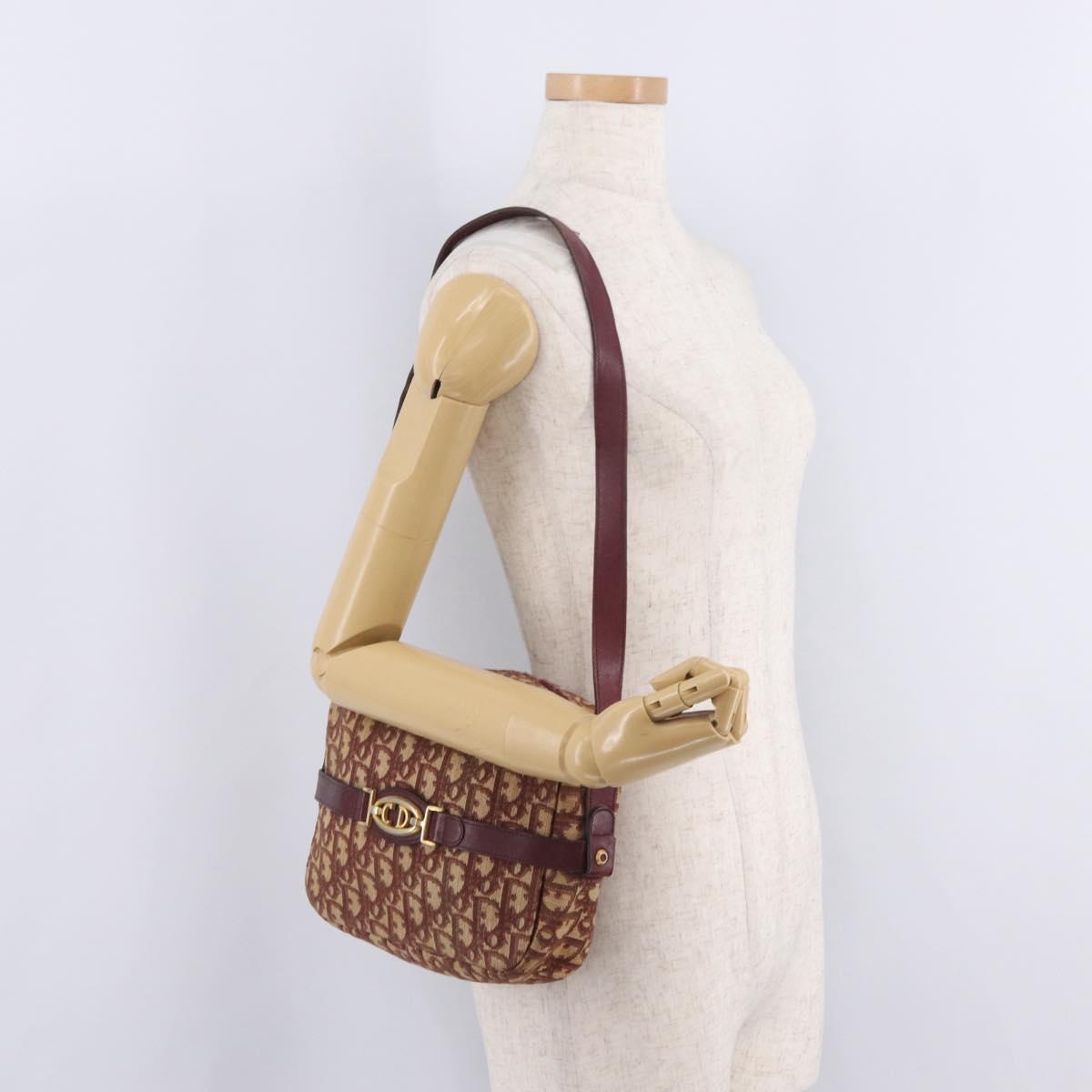 Christian Dior Trotter Canvas Shoulder Bag Red Gold Auth 209329