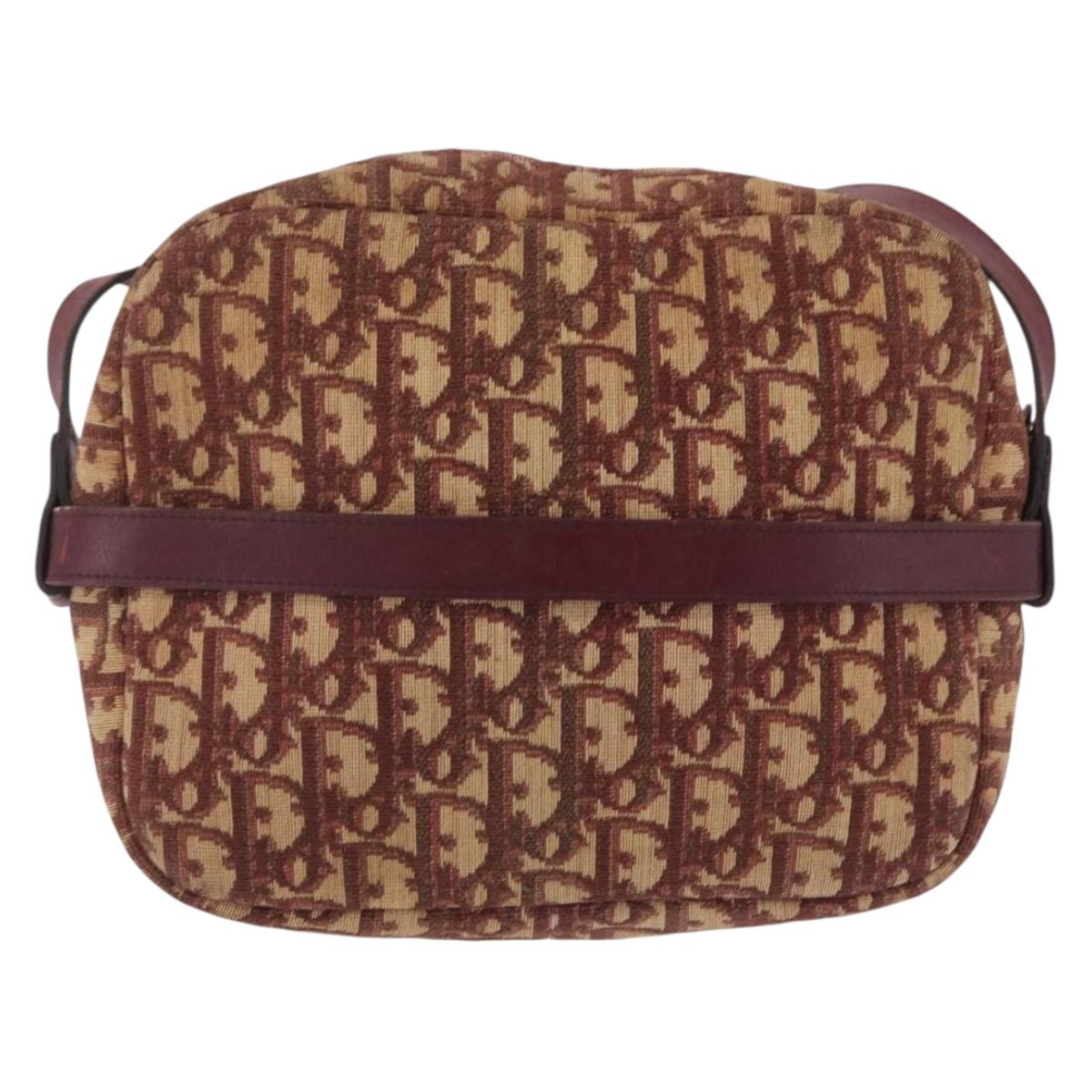 Christian Dior Trotter Canvas Shoulder Bag Red Gold Auth 209329