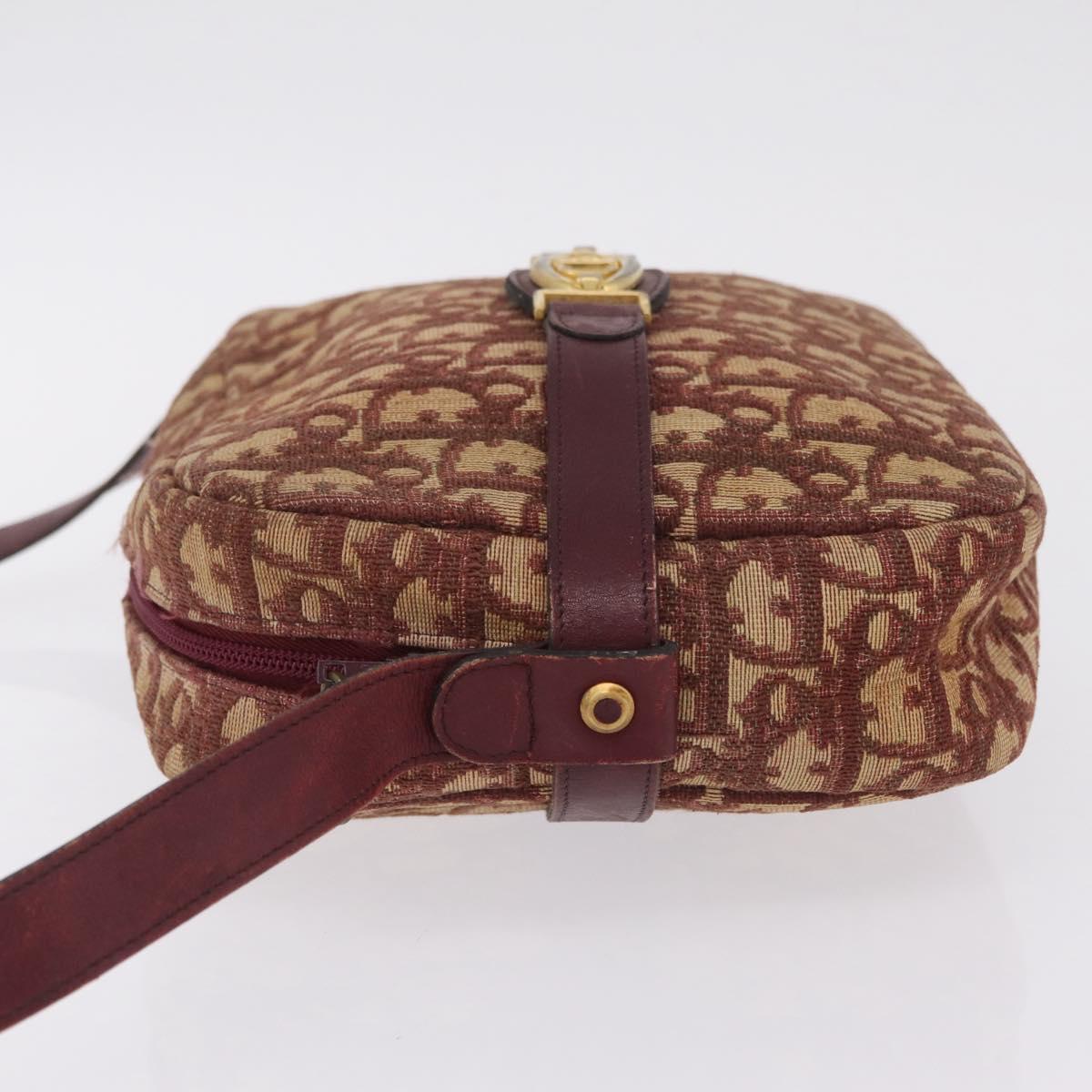 Christian Dior Trotter Canvas Shoulder Bag Red Gold Auth 209329