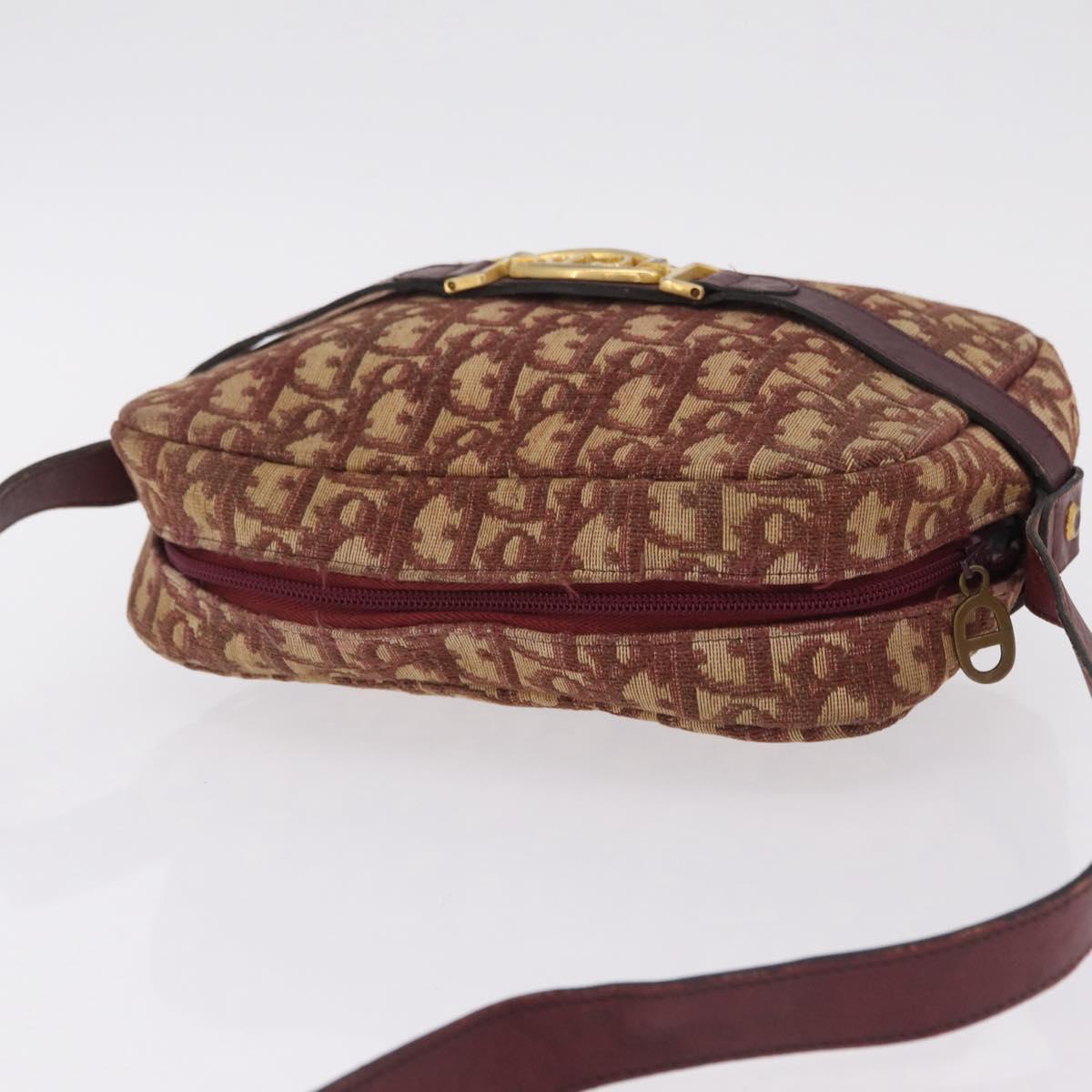 Christian Dior Trotter Canvas Shoulder Bag Red Gold Auth 209329