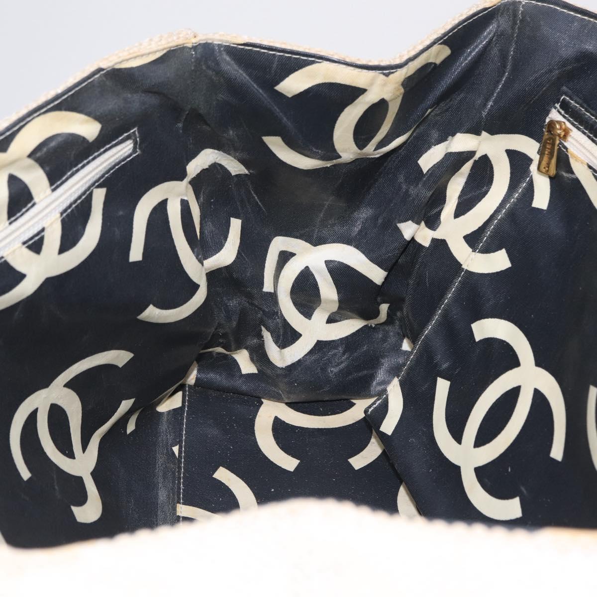 CHANEL Chain Tote Bag Canvas White Gold CC Auth 209331