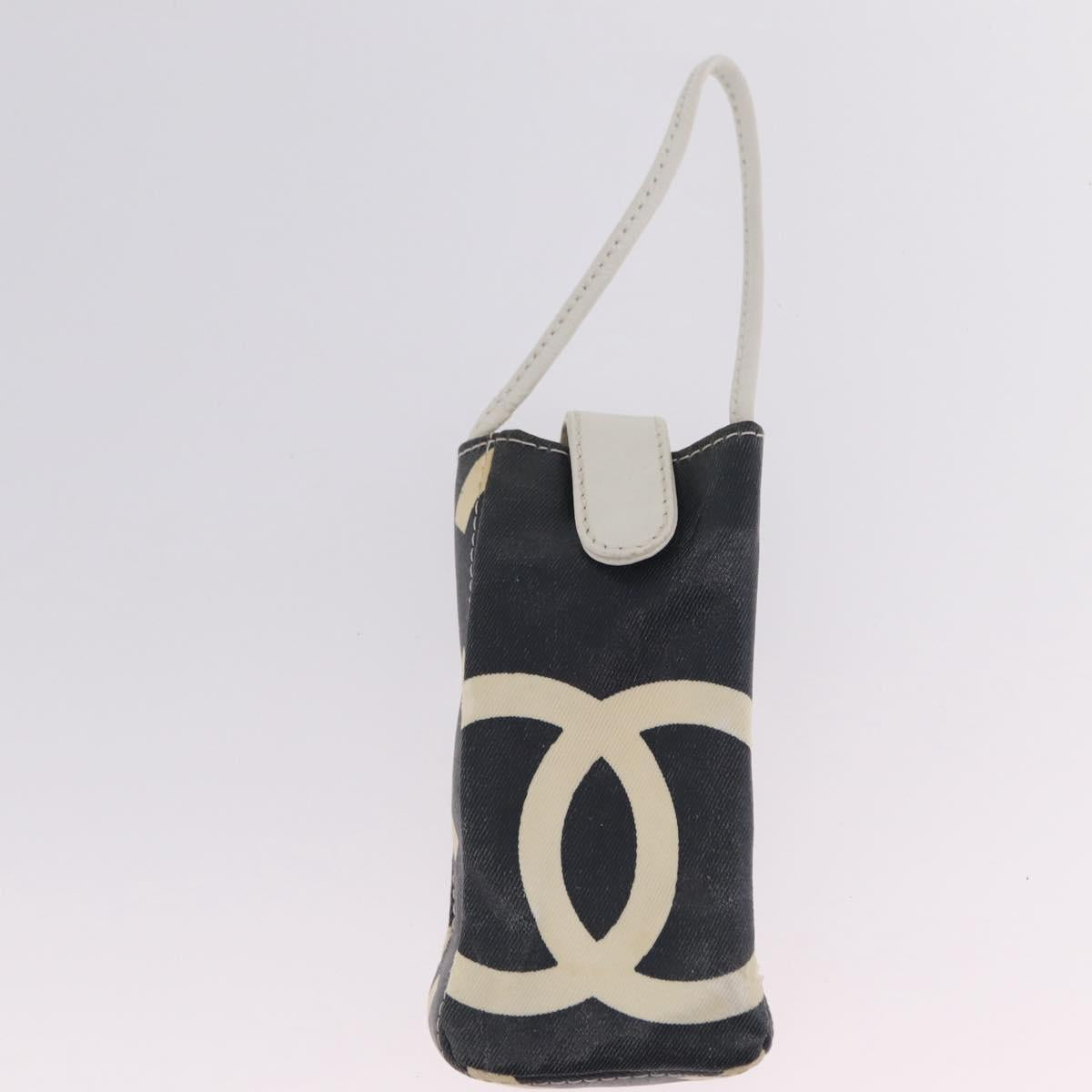 CHANEL Chain Tote Bag Canvas White Gold CC Auth 209331