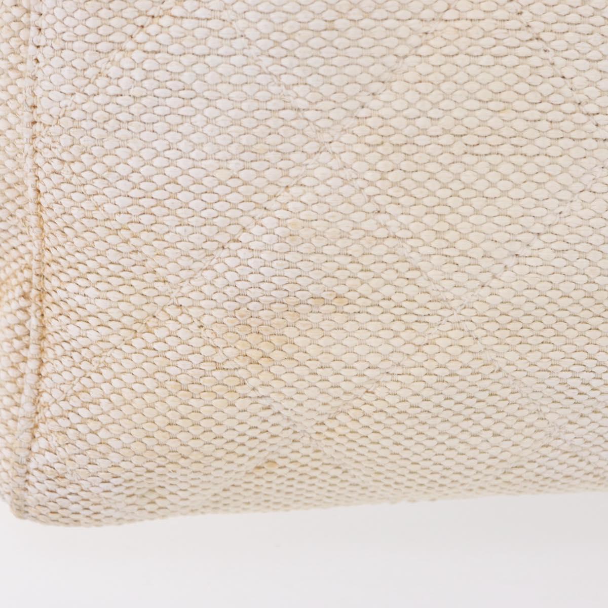 CHANEL Chain Tote Bag Canvas White Gold CC Auth 209331