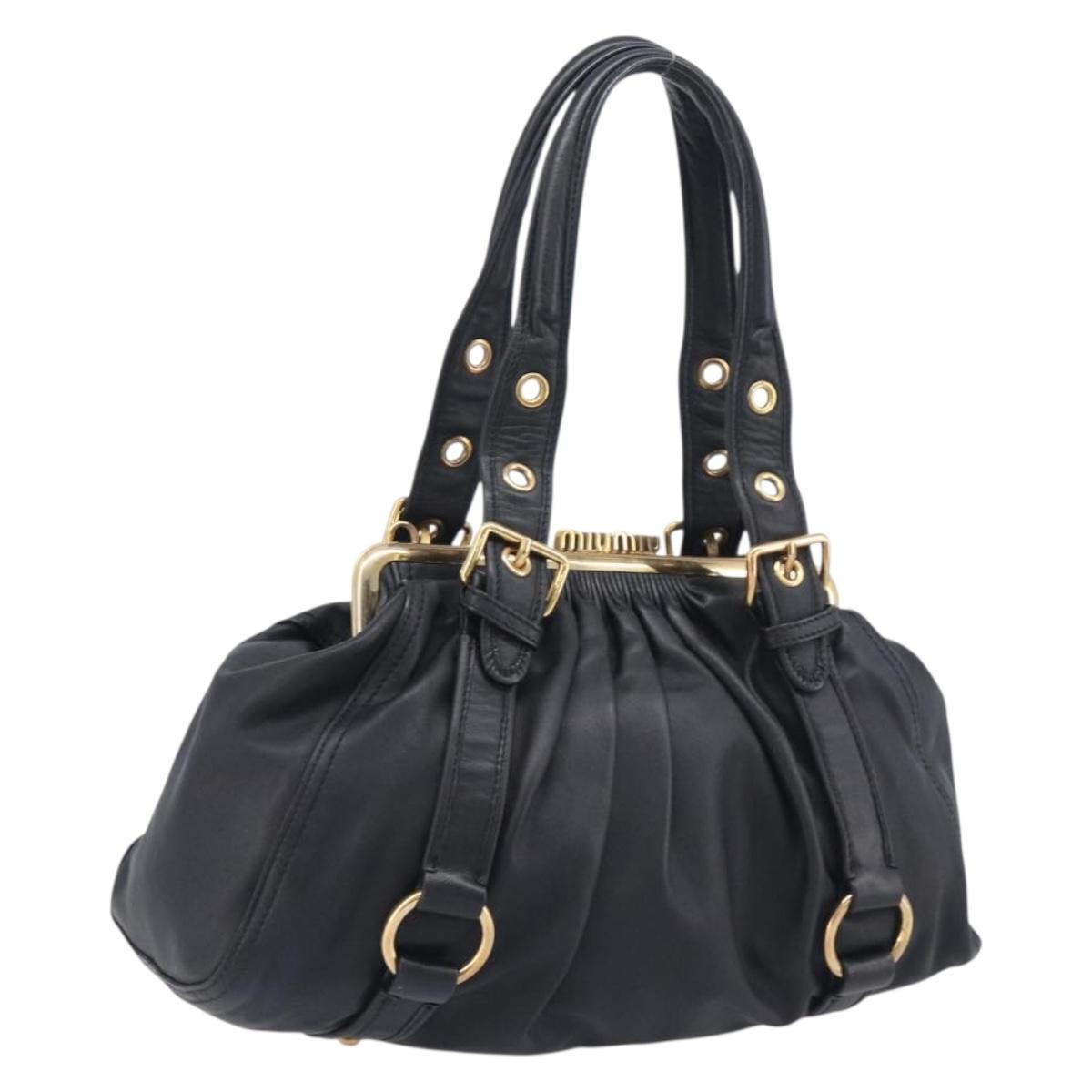 Miu Miu Hand Bag Leather Black Gold Auth 209332V
