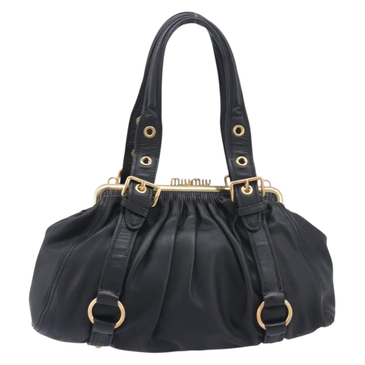 Miu Miu Hand Bag Leather Black Gold Auth 209332V