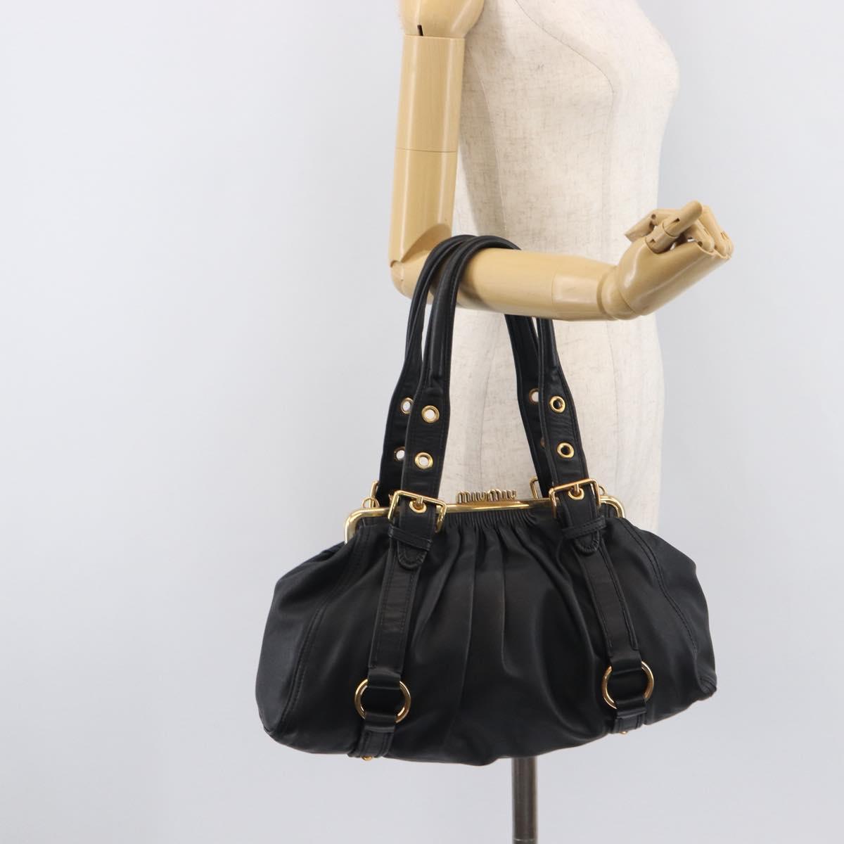 Miu Miu Hand Bag Leather Black Gold Auth 209332V
