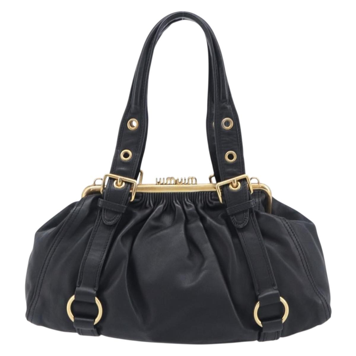 Miu Miu Hand Bag Leather Black Gold Auth 209332V