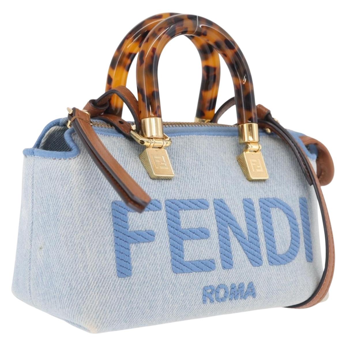 FENDI Hand Bag Denim 2way Blue Gold 8BS067 Auth 209336V