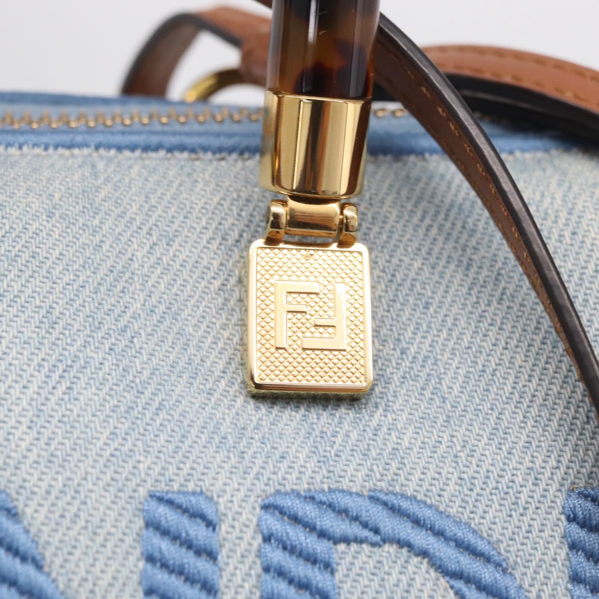 FENDI Hand Bag Denim 2way Blue Gold 8BS067 Auth 209336V