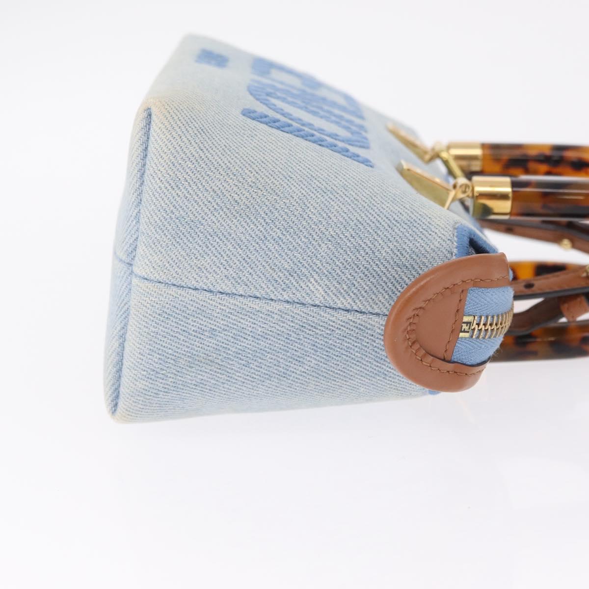 FENDI Hand Bag Denim 2way Blue Gold 8BS067 Auth 209336V