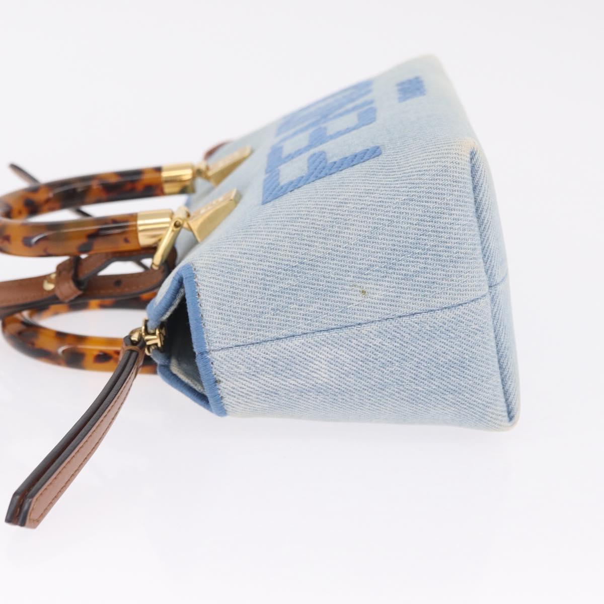 FENDI Hand Bag Denim 2way Blue Gold 8BS067 Auth 209336V