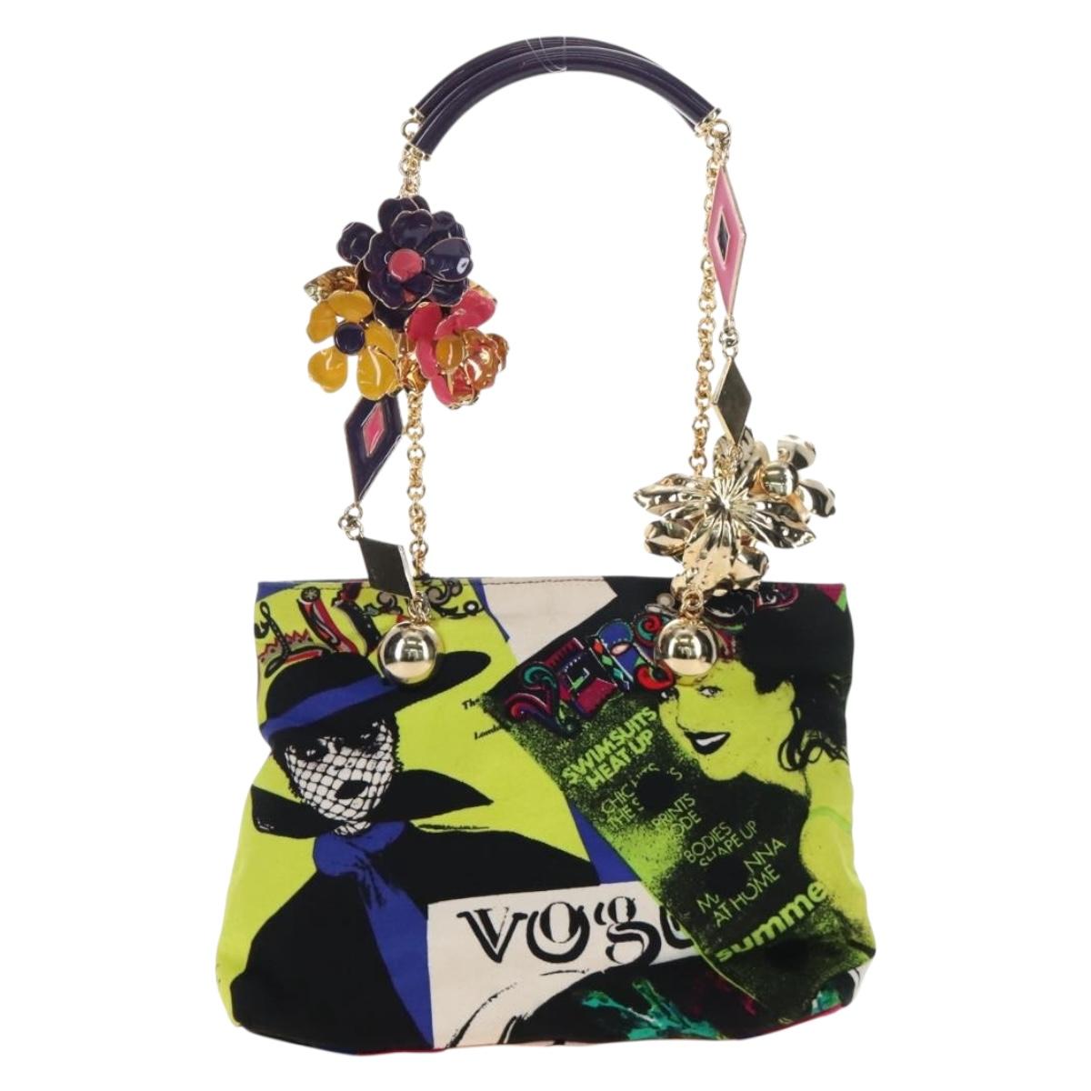 VERSACE Hand Bag Canvas Multicolor Gold Auth 209339V
