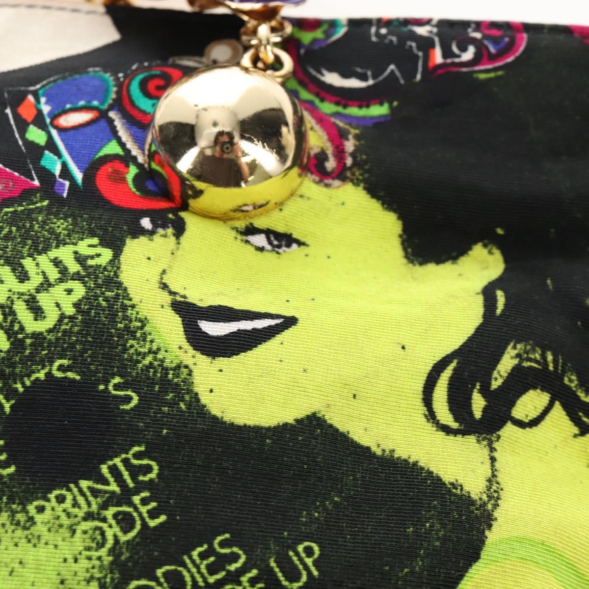 VERSACE Hand Bag Canvas Multicolor Gold Auth 209339V