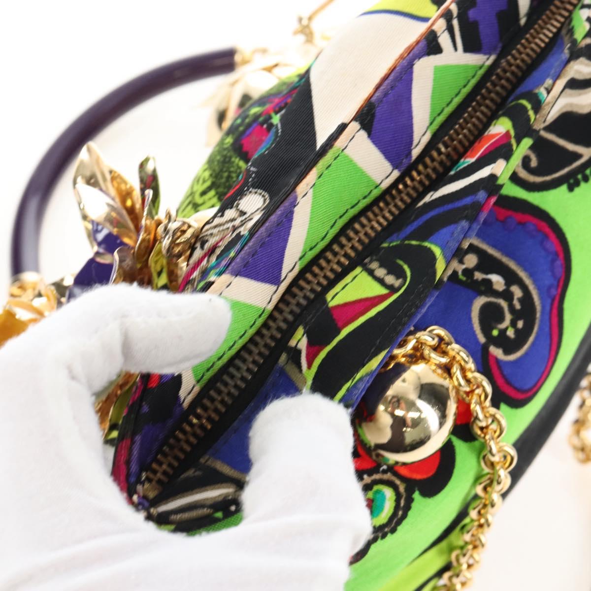 VERSACE Hand Bag Canvas Multicolor Gold Auth 209339V