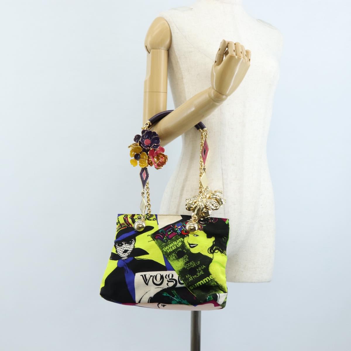 VERSACE Hand Bag Canvas Multicolor Gold Auth 209339V