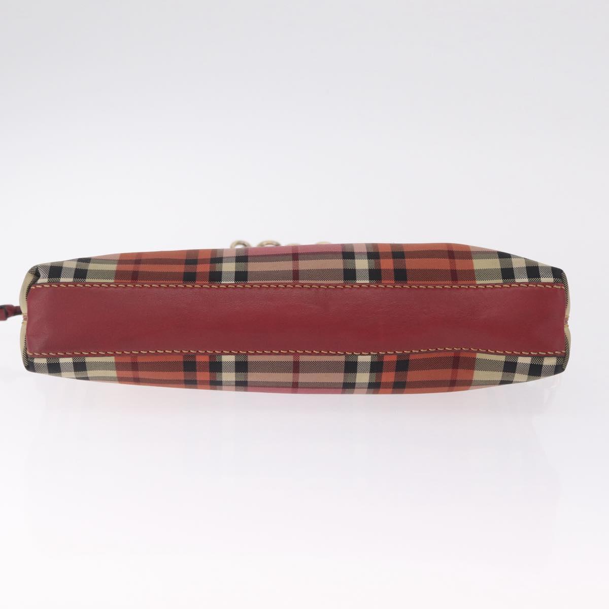 BURBERRY Nova Check Chain Shoulder Bag Canvas Red Gold Auth 209340A