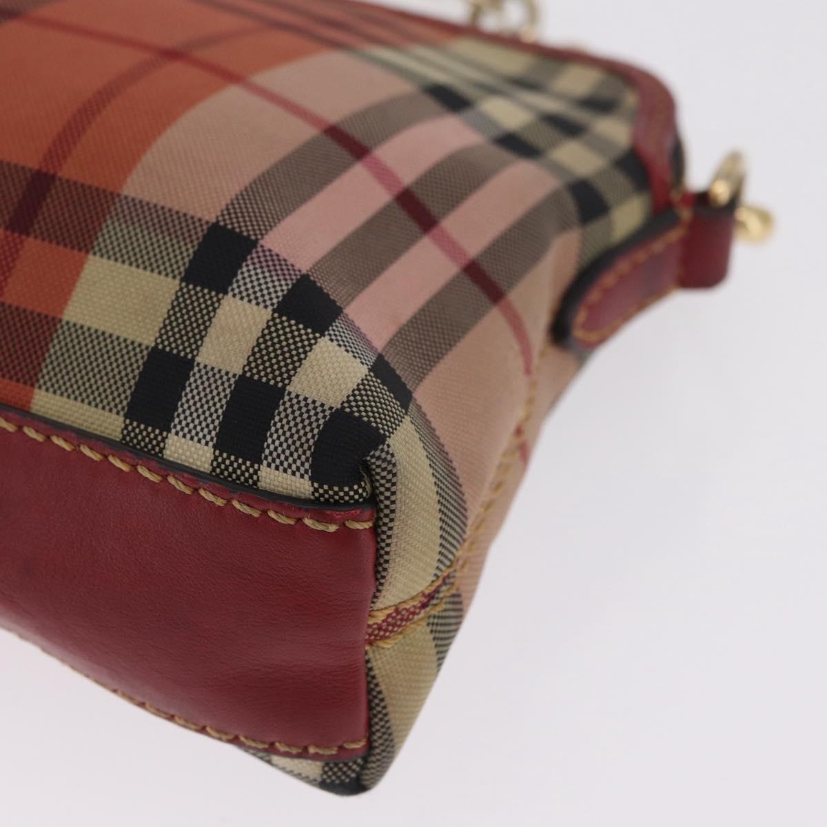 BURBERRY Nova Check Chain Shoulder Bag Canvas Red Gold Auth 209340A