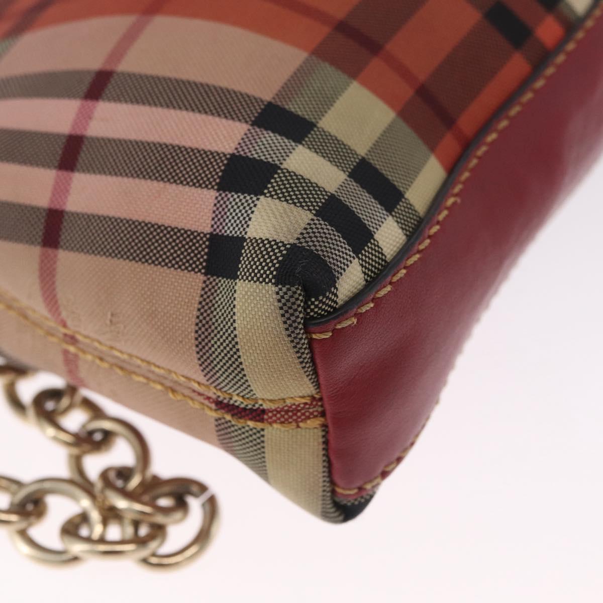 BURBERRY Nova Check Chain Shoulder Bag Canvas Red Gold Auth 209340A