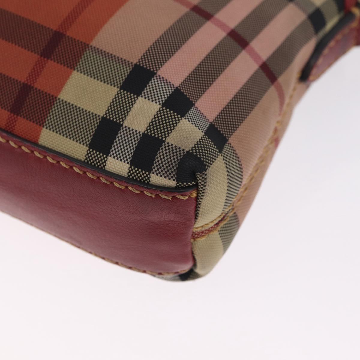 BURBERRY Nova Check Chain Shoulder Bag Canvas Red Gold Auth 209340A