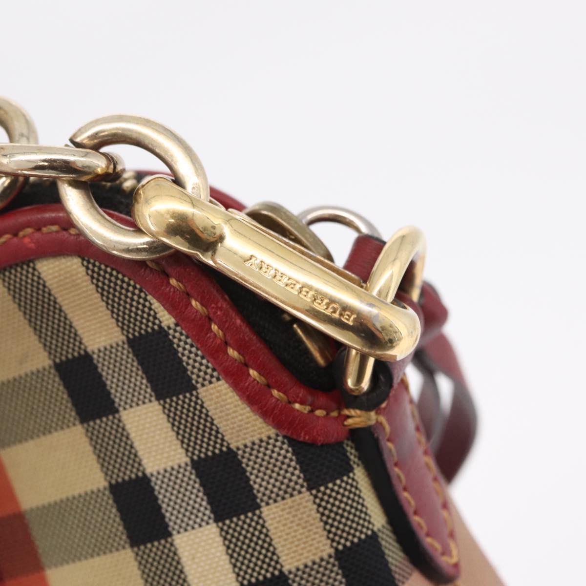 BURBERRY Nova Check Chain Shoulder Bag Canvas Red Gold Auth 209340A
