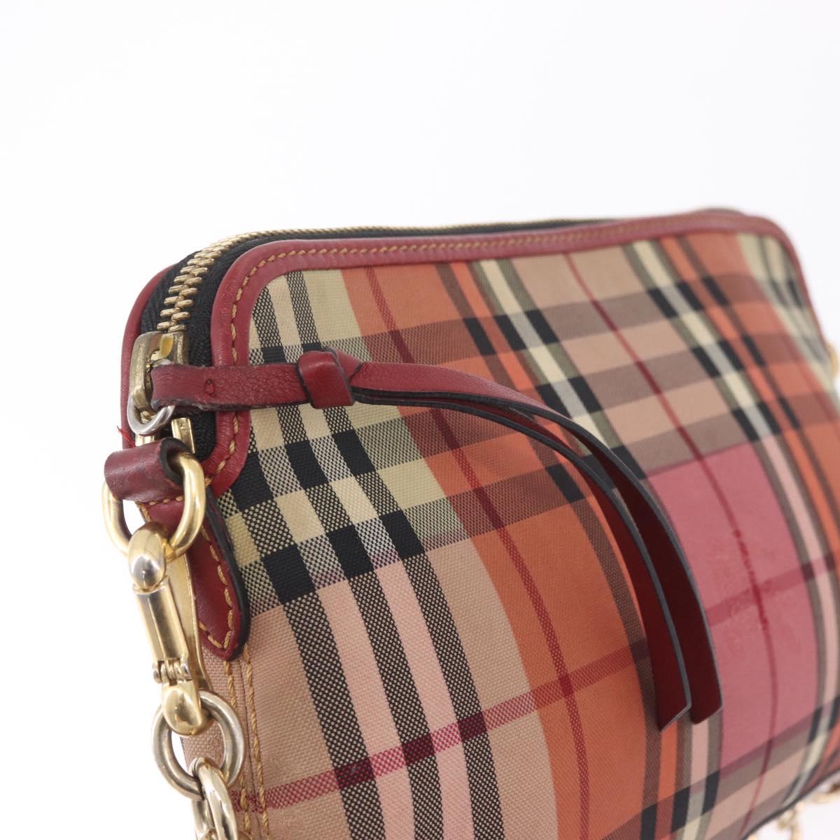 BURBERRY Nova Check Chain Shoulder Bag Canvas Red Gold Auth 209340A