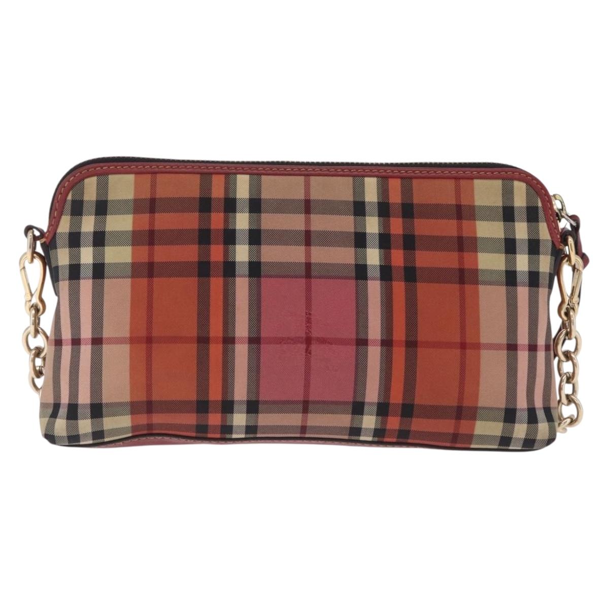 BURBERRY Nova Check Chain Shoulder Bag Canvas Red Gold Auth 209340A
