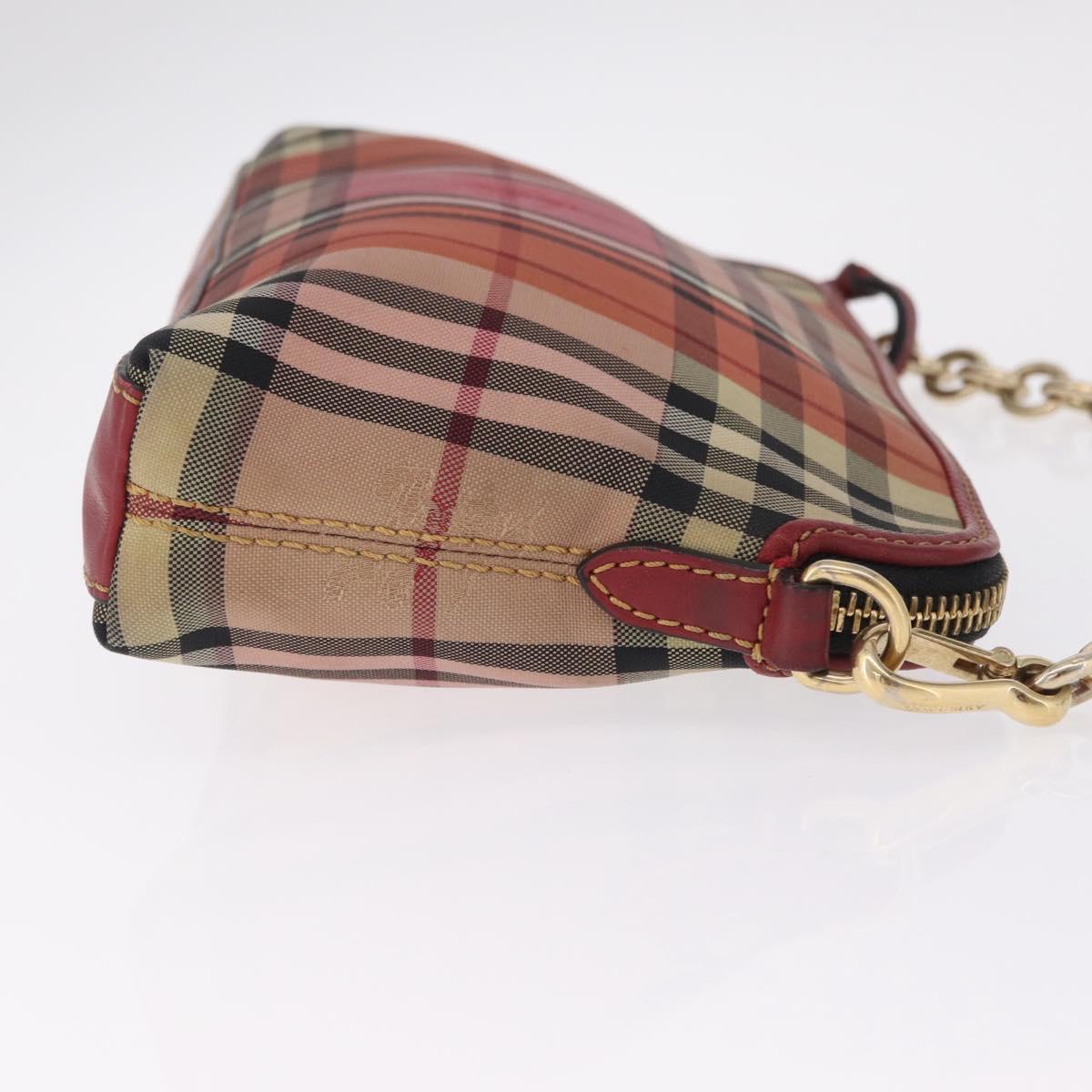 BURBERRY Nova Check Chain Shoulder Bag Canvas Red Gold Auth 209340A