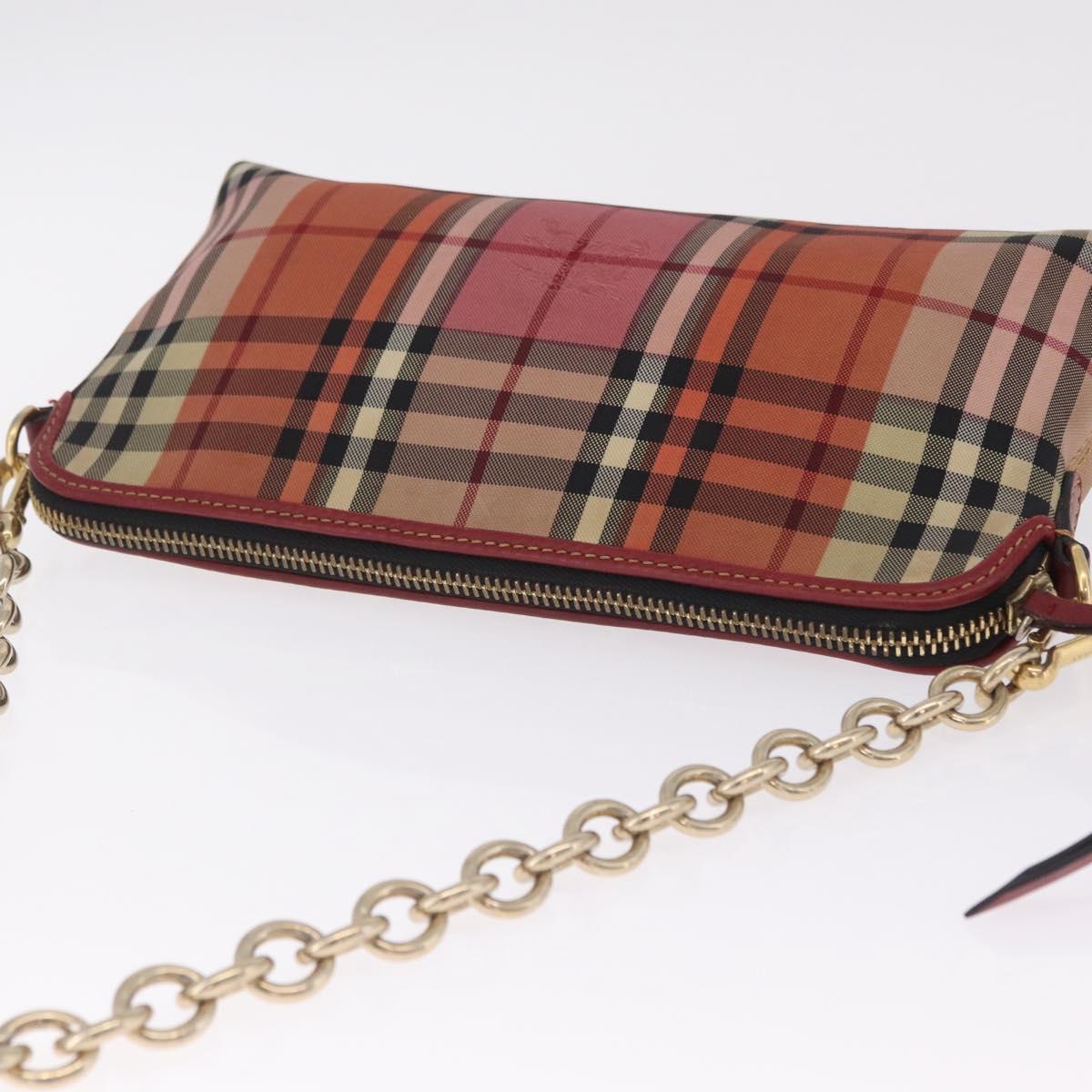 BURBERRY Nova Check Chain Shoulder Bag Canvas Red Gold Auth 209340A