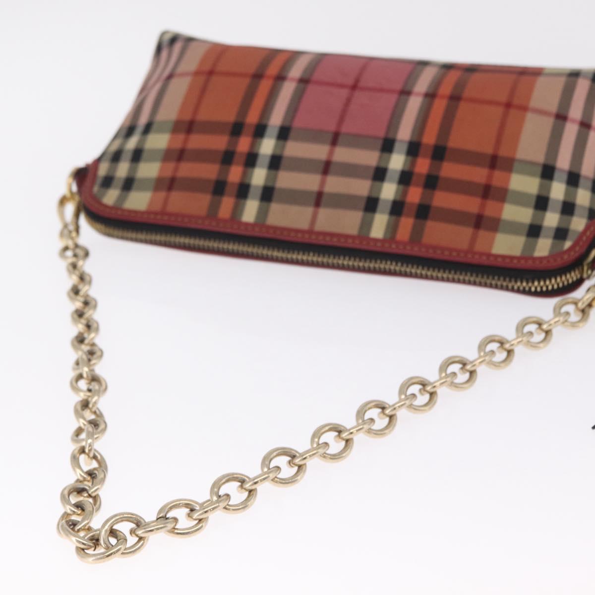 BURBERRY Nova Check Chain Shoulder Bag Canvas Red Gold Auth 209340A