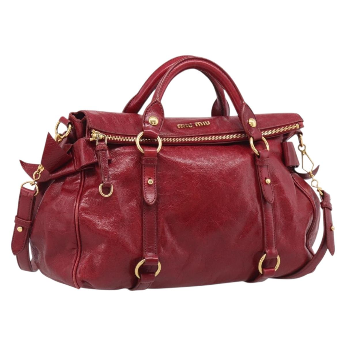 Miu Miu Hand Bag Vitellolux 2way Red Gold Auth 209342M