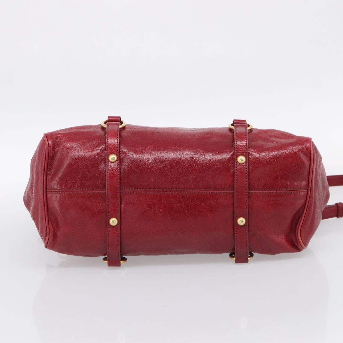 Miu Miu Hand Bag Vitellolux 2way Red Gold Auth 209342M