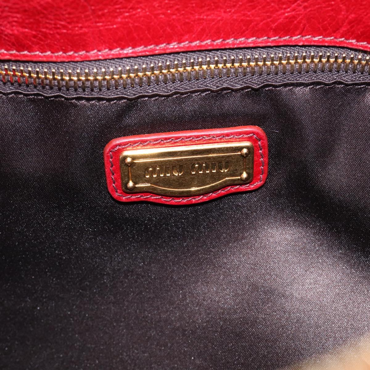Miu Miu Hand Bag Vitellolux 2way Red Gold Auth 209342M