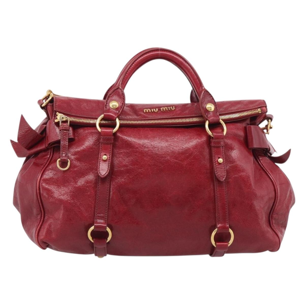 Miu Miu Hand Bag Vitellolux 2way Red Gold Auth 209342M