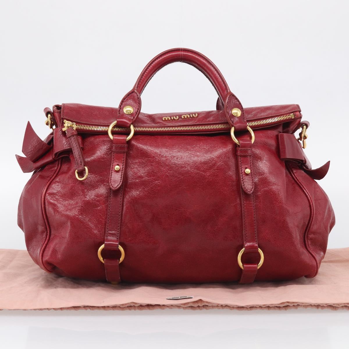Miu Miu Hand Bag Vitellolux 2way Red Gold Auth 209342M