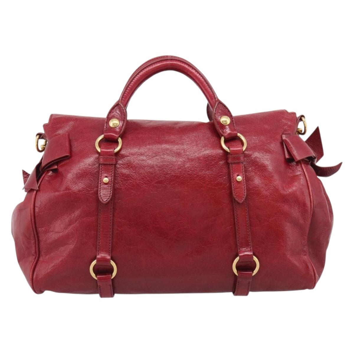 Miu Miu Hand Bag Vitellolux 2way Red Gold Auth 209342M