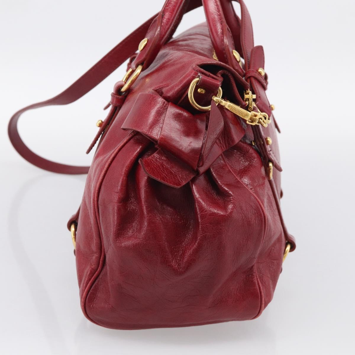 Miu Miu Hand Bag Vitellolux 2way Red Gold Auth 209342M