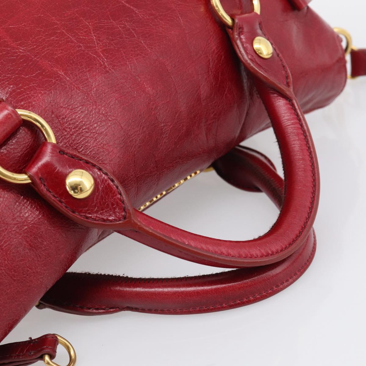 Miu Miu Hand Bag Vitellolux 2way Red Gold Auth 209342M