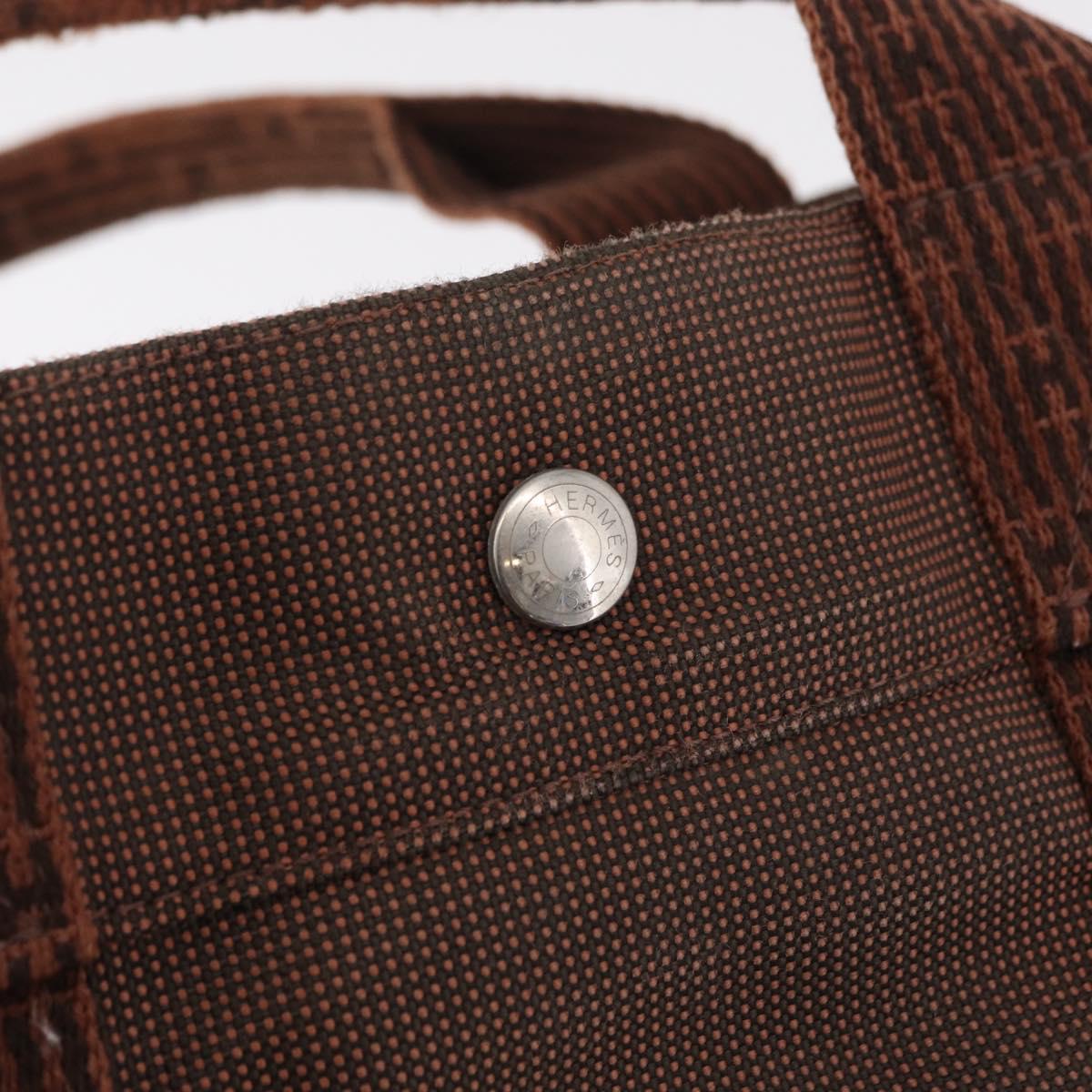 HERMES Her Line MM Hand Bag Canvas Brown Silver Auth 209350