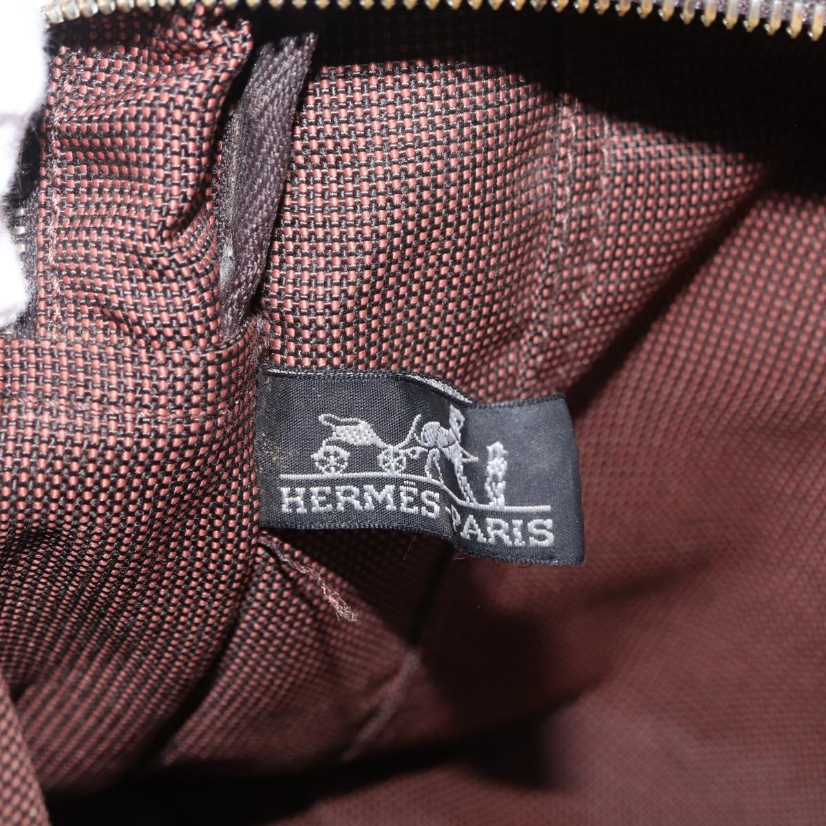 HERMES Her Line MM Hand Bag Canvas Brown Silver Auth 209350