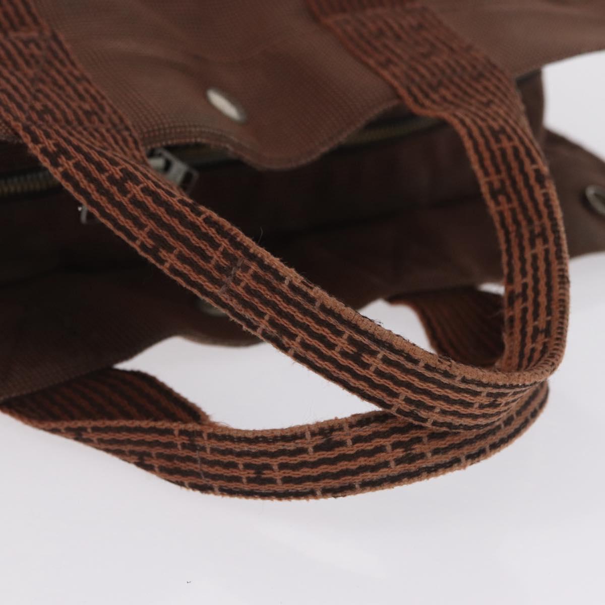 HERMES Her Line MM Hand Bag Canvas Brown Silver Auth 209350