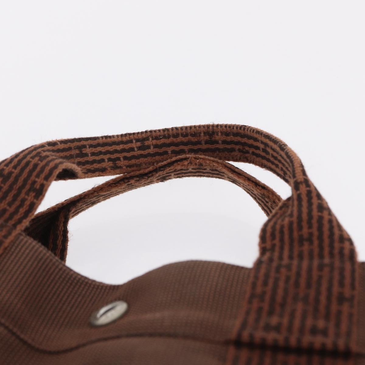 HERMES Her Line MM Hand Bag Canvas Brown Silver Auth 209350