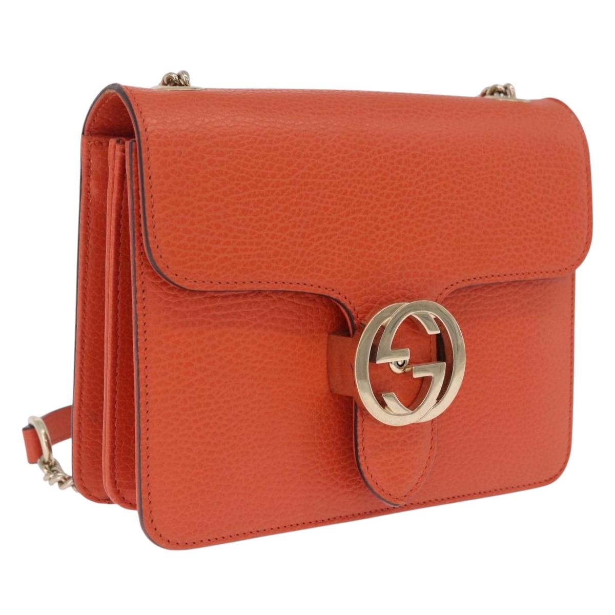 GUCCI Interlocking G Chain Bag Leather Outlet Orange Gold 510304 Auth 209361V