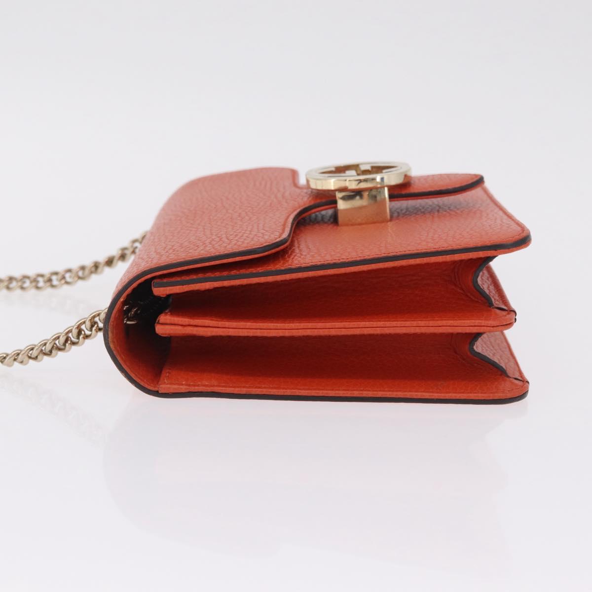 GUCCI Interlocking G Chain Bag Leather Outlet Orange Gold 510304 Auth 209361V